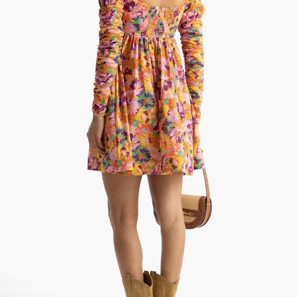 Zimmermann Violet Orange Yellow Ruched Ruffled Sundress Size XS Petite (0P) - Picture 7 of 11